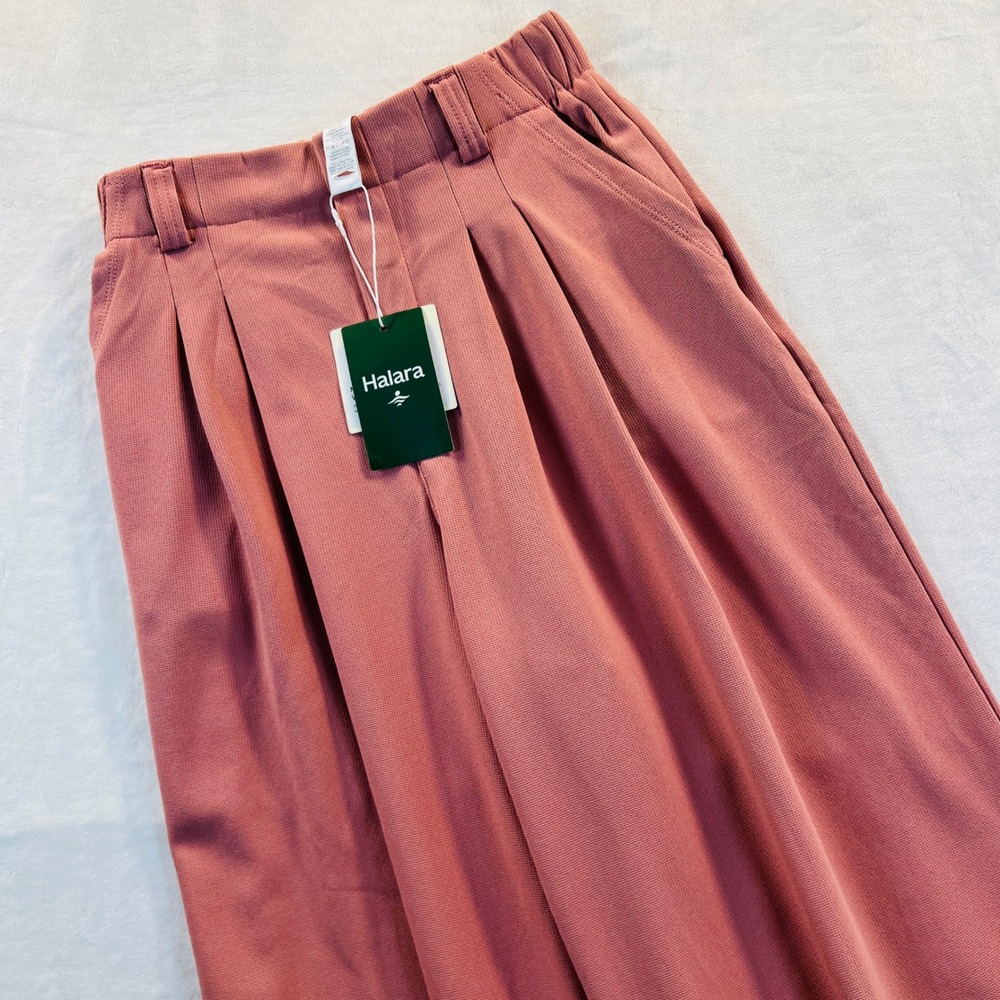 Halara Wide Leg Pleated Waffle Knit Work Pants Dusty Rose Pink Size XS Petite